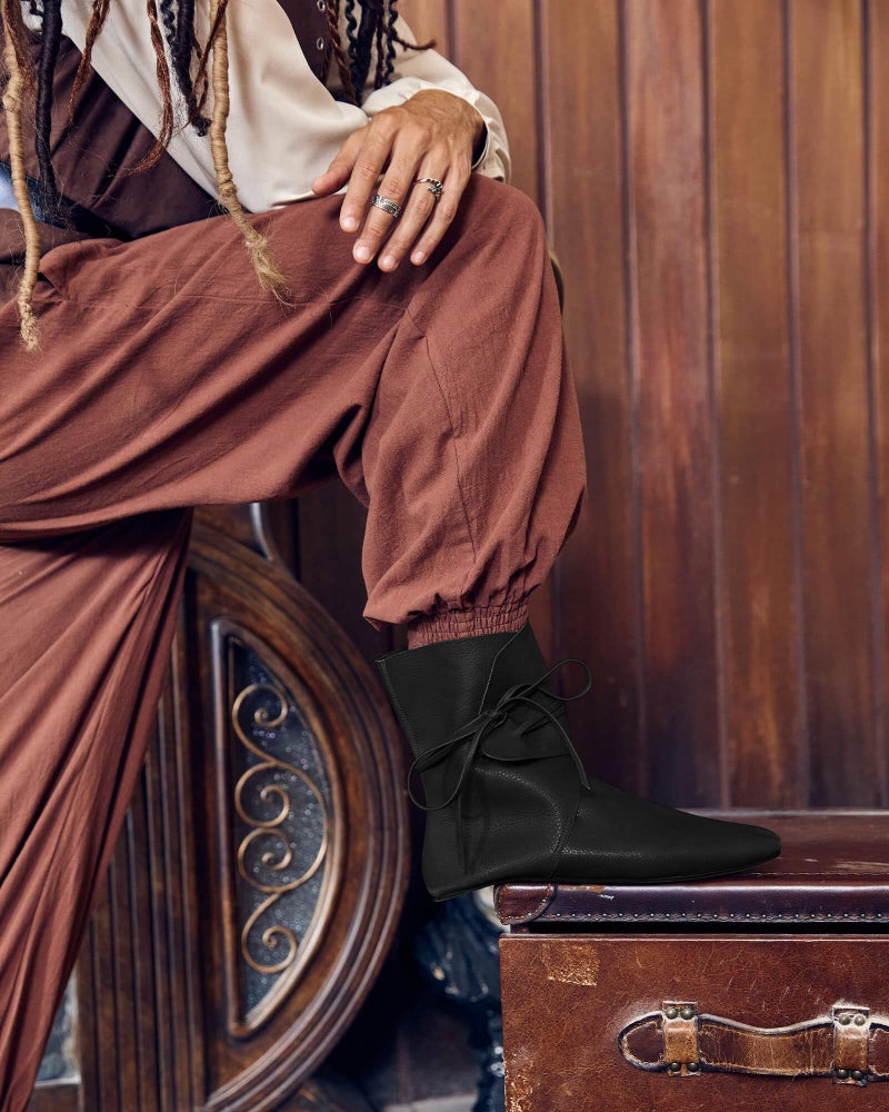 Syktkmx Mens Renaissance Slip on Loafer Boots Lace Up Medieval Cosplay Western Pirate Viking Tied Halloween Cuff Shoes - Image 3